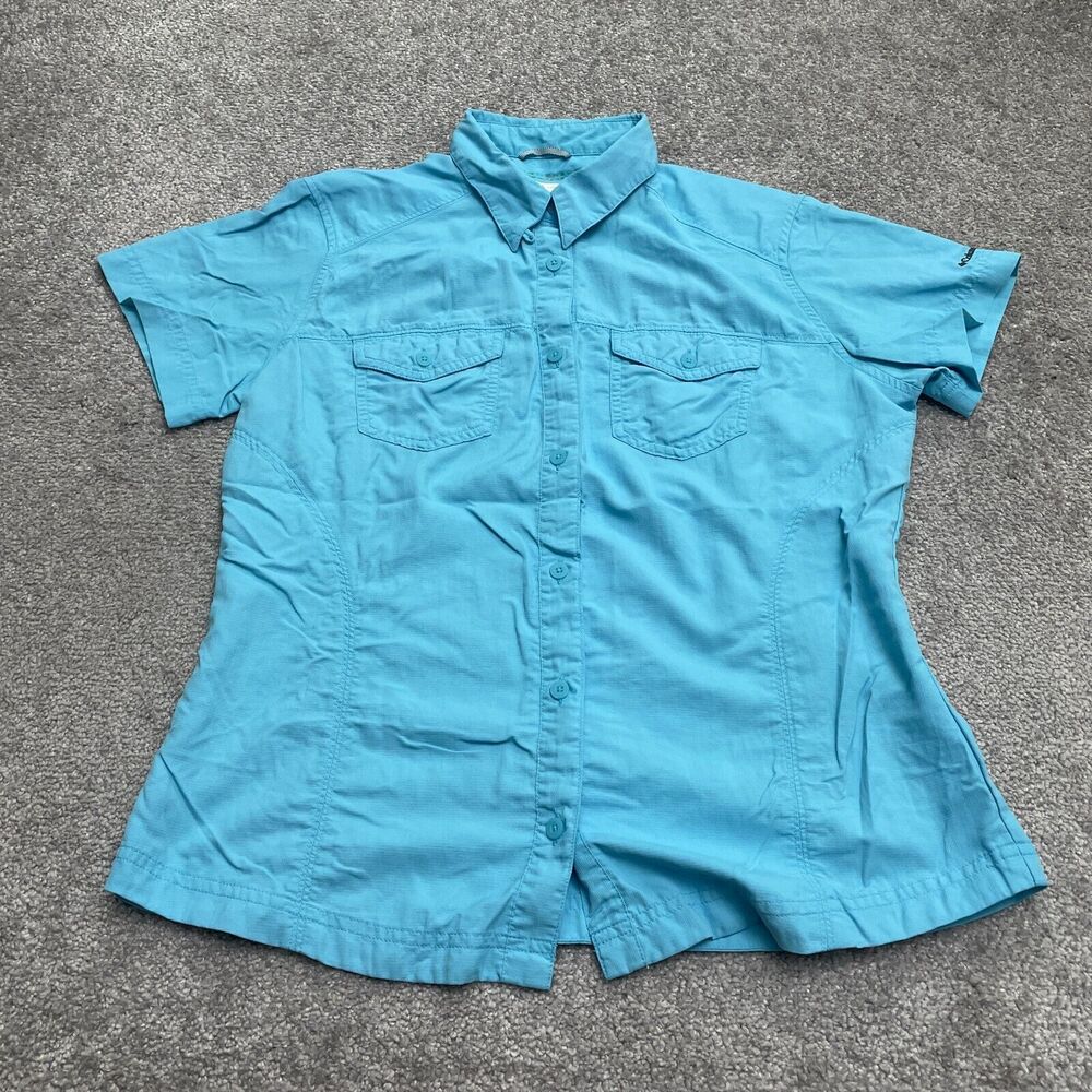Columbia Women's Short-Sleeve Button-Down Shirt in Aqua